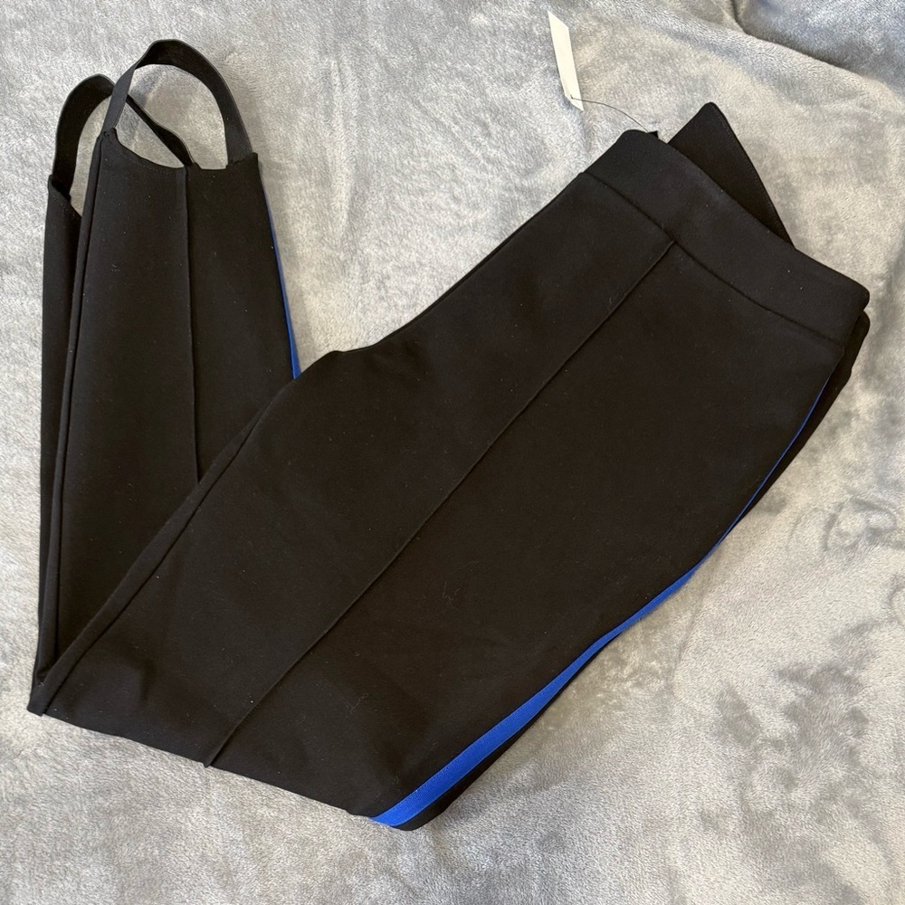 ~NWT Talbots Black Blue Stripe Ponte Stirrup Pants/Leggings